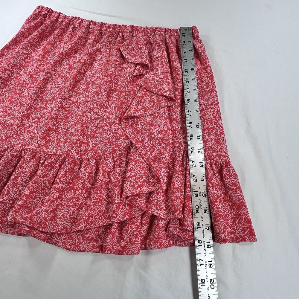 Michael Kors Red Floral Ruffle Wrap Midi Skirt L Womens Preppy - Picture 3 of 8